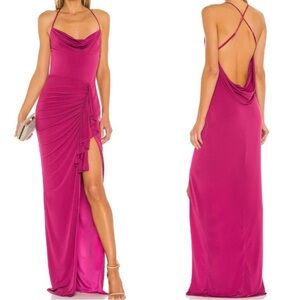 Katie May So Juicy Maxi Dress Gown Pink Peacock Ruffle Extra Large